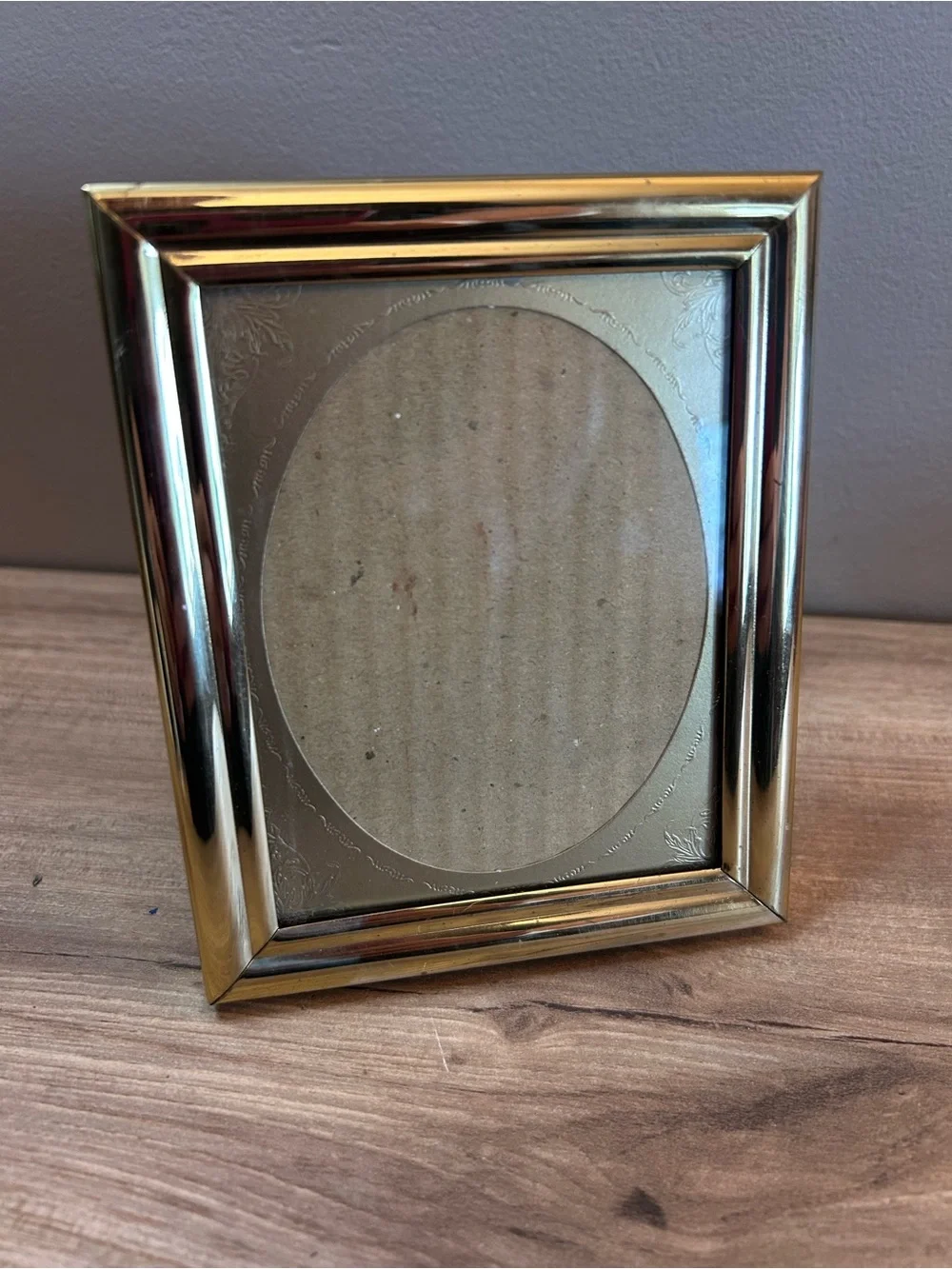 Vintage Gold Rectangular Picture Frame with Oval Mat brass embossed
